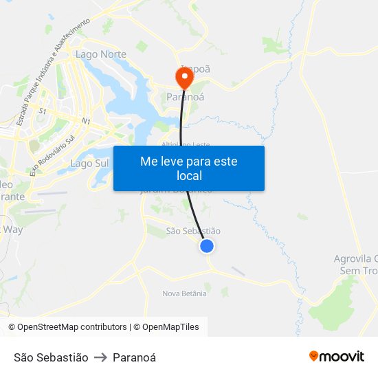 São Sebastião to Paranoá map