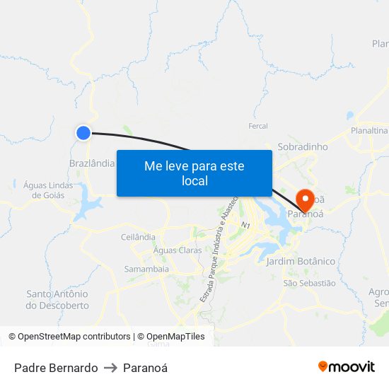 Padre Bernardo to Paranoá map