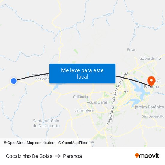 Cocalzinho De Goiás to Paranoá map