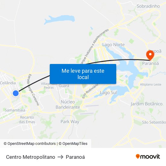 Centro Metropolitano to Paranoá map