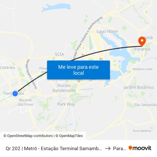 Qr 202 | Metrô - Estação Terminal Samambaia (Lado Oposto) to Paranoá map