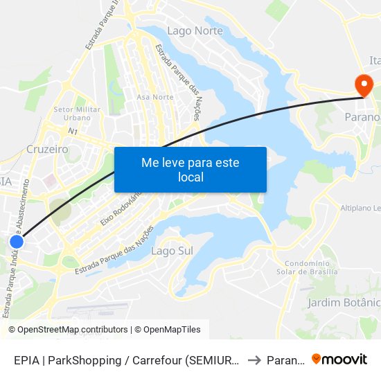 EPIA | ParkShopping / Carrefour (SEMIURBANO) to Paranoá map