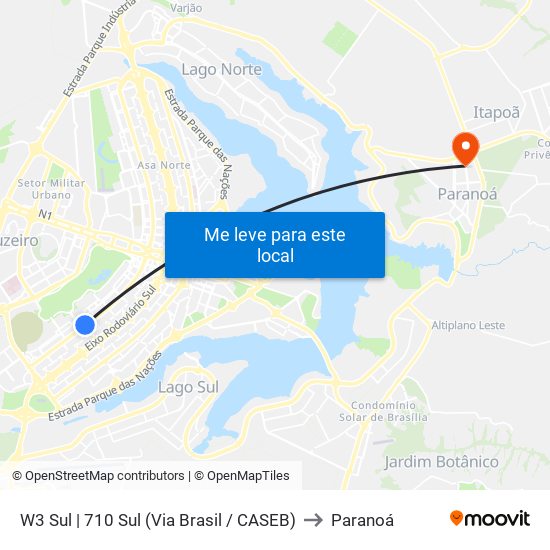 W3 Sul | 710 Sul (Via Brasil / CASEB) to Paranoá map