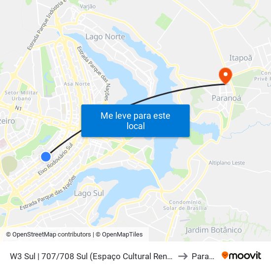 W3 Sul | 707/708 Sul (Espaço Cultural Renato Russo) to Paranoá map