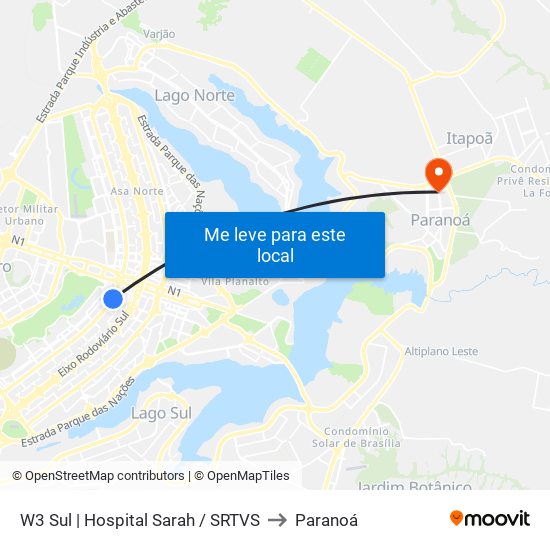 W3 Sul | Hospital SARAH Centro / SRTVS to Paranoá map