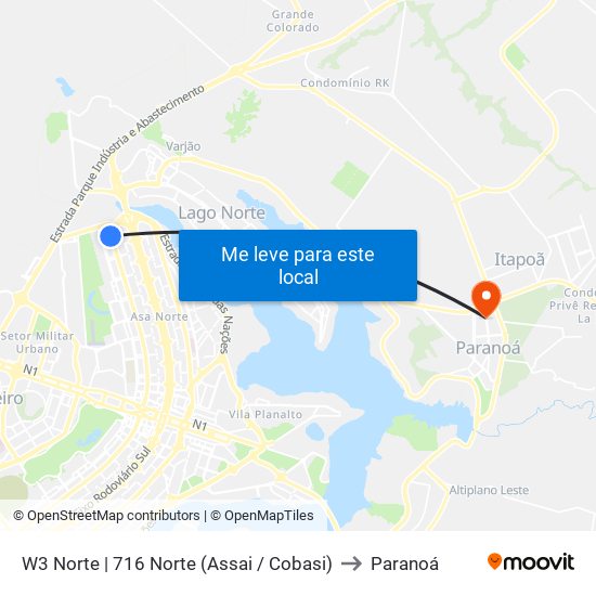 W3 Norte | 716 Norte (Assai / Cobasi) to Paranoá map