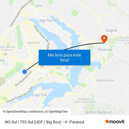 W3 Sul | 703 Sul (UDF / Big Box) to Paranoá map