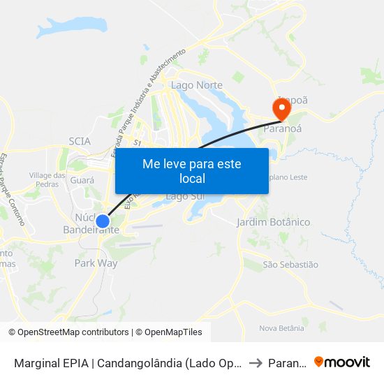 Marginal EPIA | Candangolândia «OPOSTO» to Paranoá map