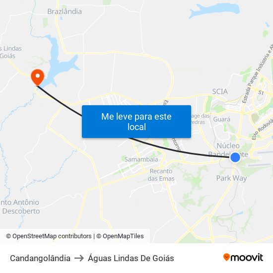 Candangolândia to Águas Lindas De Goiás map