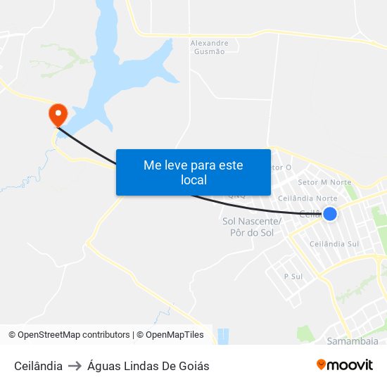 Ceilândia to Águas Lindas De Goiás map