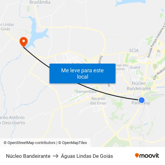 Núcleo Bandeirante to Águas Lindas De Goiás map