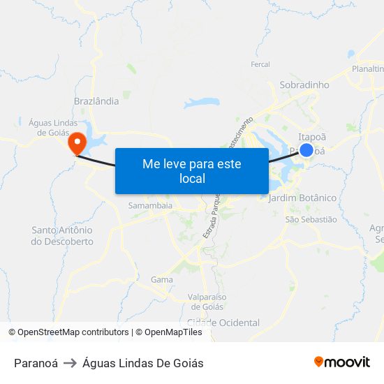 Paranoá to Águas Lindas De Goiás map