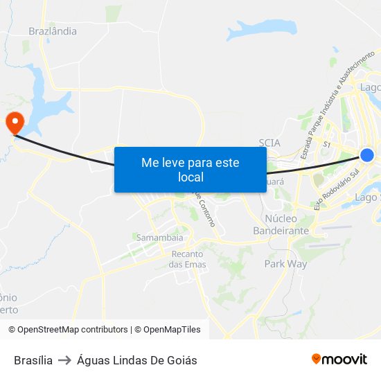 Brasília to Águas Lindas De Goiás map