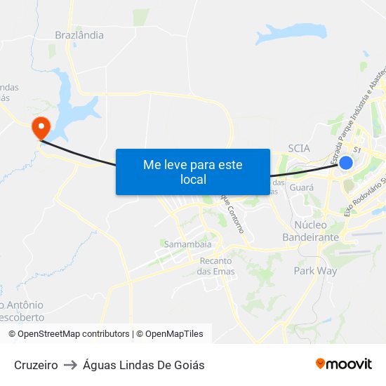 Cruzeiro to Águas Lindas De Goiás map