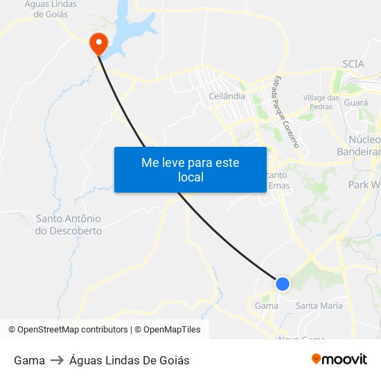 Gama to Águas Lindas De Goiás map