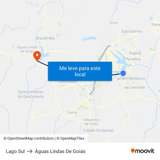 Lago Sul to Águas Lindas De Goiás map