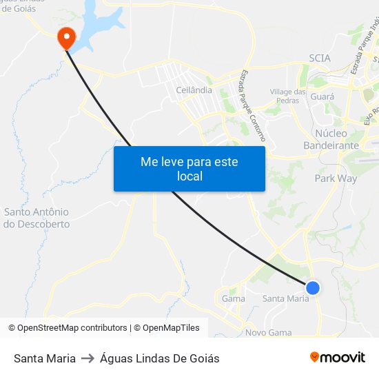 Santa Maria to Águas Lindas De Goiás map