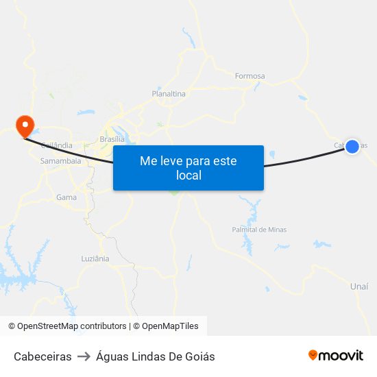 Cabeceiras to Águas Lindas De Goiás map