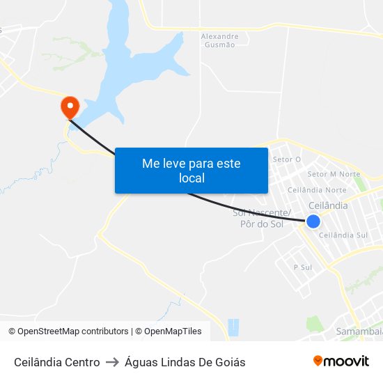 Ceilândia Centro to Águas Lindas De Goiás map