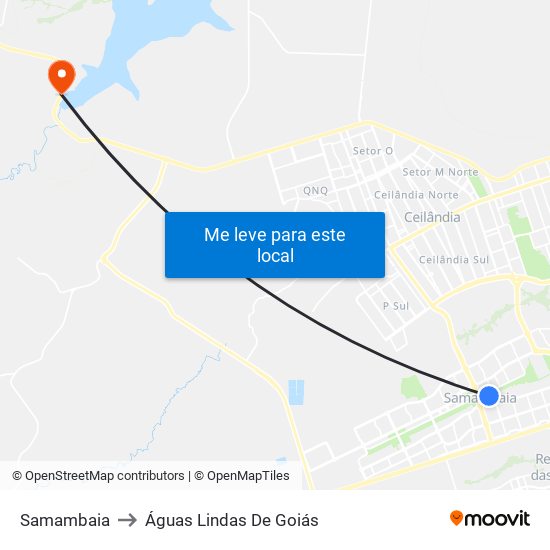 Samambaia to Águas Lindas De Goiás map