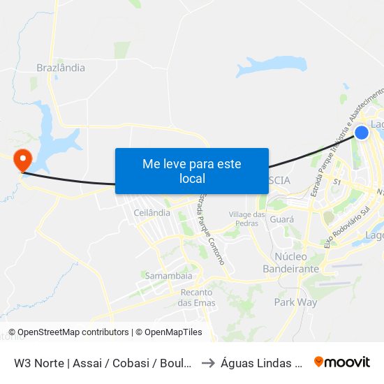 W3 Norte | Assai / Cobasi / Boulevard Shopping to Águas Lindas De Goiás map
