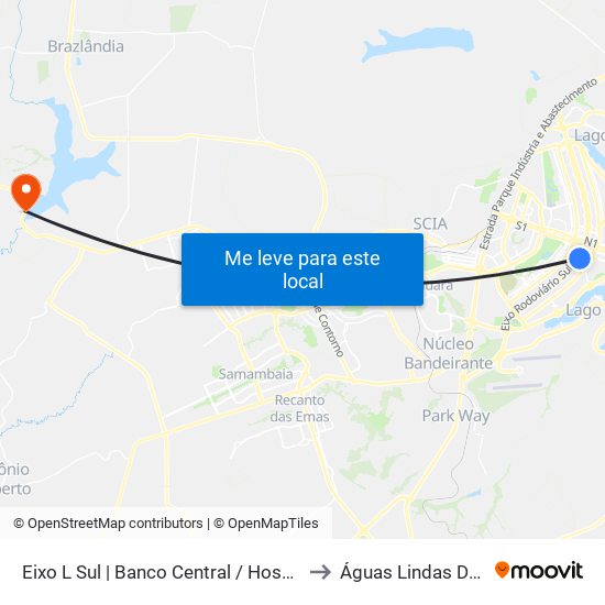 Eixo L Sul | Banco Central / Hospital de Base to Águas Lindas De Goiás map