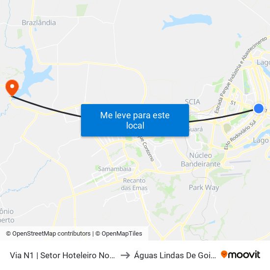 Via N1 | Setor Hoteleiro Norte to Águas Lindas De Goiás map