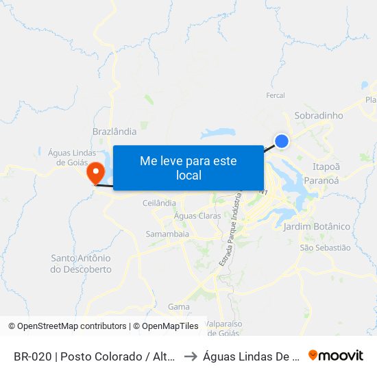 BR-020 | Posto Colorado / Altana Mall to Águas Lindas De Goiás map