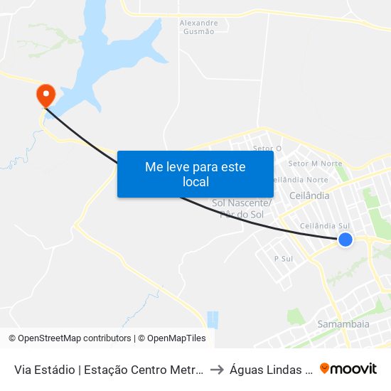 Via Estádio | Estação Centro Metropolitano / Detran to Águas Lindas De Goiás map