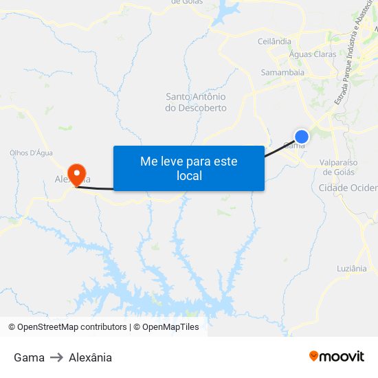 Gama to Alexânia map