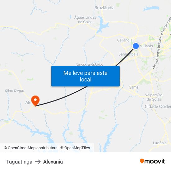 Taguatinga to Alexânia map