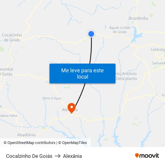 Cocalzinho De Goiás to Alexânia map