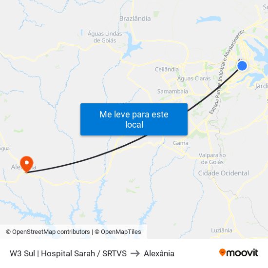 W3 Sul | Hospital Sarah / SRTVS to Alexânia map