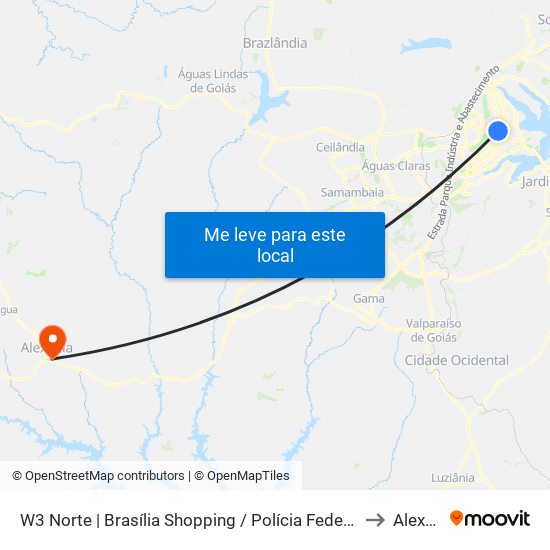W3 Norte | Brasília Shopping / Polícia Federal / SCN / SHN to Alexânia map