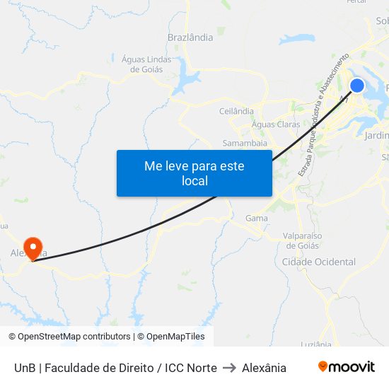 UnB | Faculdade de Direito / ICC Norte to Alexânia map