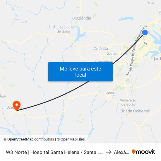 W3 Norte | Hospital Santa Helena / Santa Lúcia Norte to Alexânia map