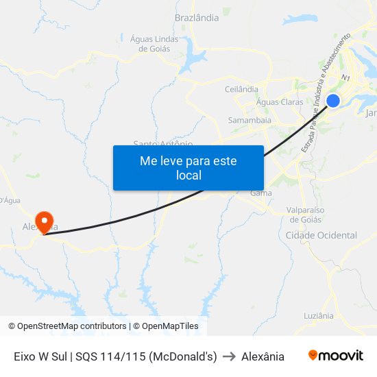 Eixo W Sul | SQS 114/115 (McDonald's) to Alexânia map
