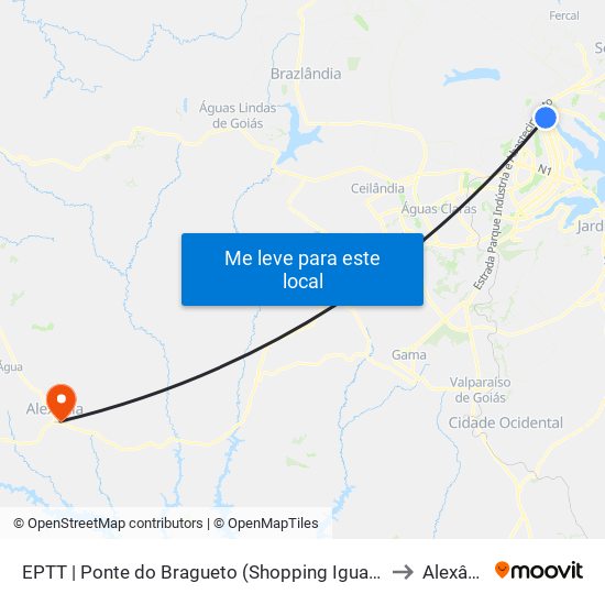 EPTT | Ponte do Bragueto (Shopping Iguatemi) to Alexânia map