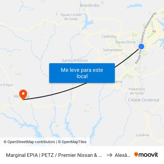 Marginal EPIA | PETZ / Premier Nissan & Renault to Alexânia map