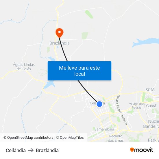 Ceilândia to Brazlândia map