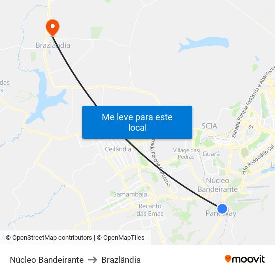 Núcleo Bandeirante to Brazlândia map