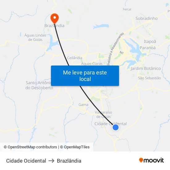 Cidade Ocidental to Brazlândia map