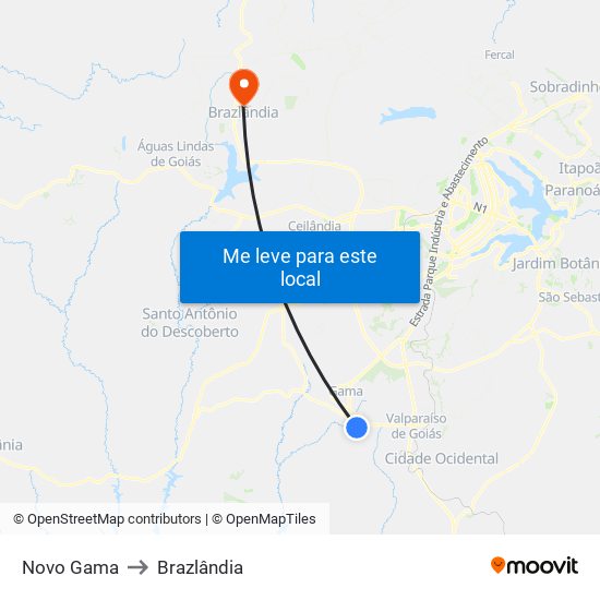 Novo Gama to Brazlândia map