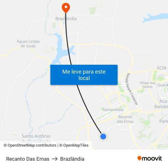 Recanto Das Emas to Brazlândia map