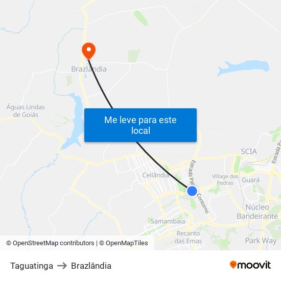 Taguatinga to Brazlândia map