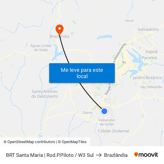 BRT Santa Maria | Rod.P.Piloto / W3 Sul to Brazlândia map