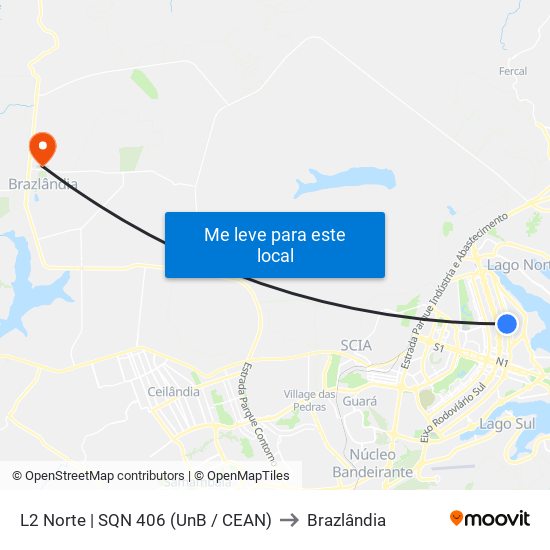 L2 Norte | SQN 406 (UnB / CEAN) to Brazlândia map