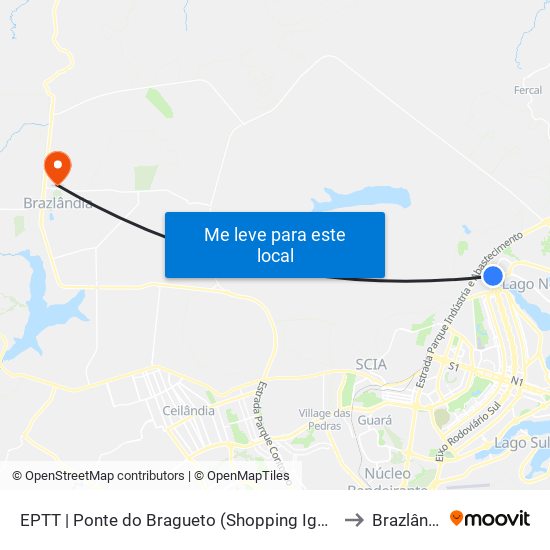 EPTT | Ponte do Bragueto (Shopping Iguatemi) to Brazlândia map