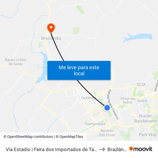 Via Estádio | Feira dos Importados de Taguatinga to Brazlândia map