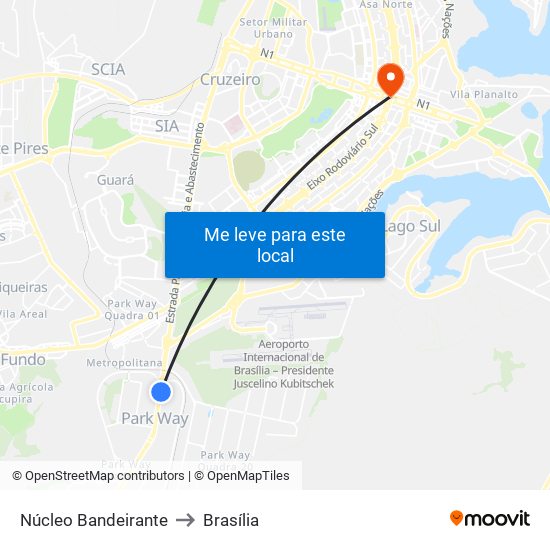 Núcleo Bandeirante to Brasília map
